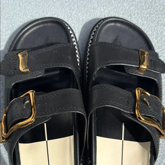 Dolce Vita Black and Cream Slides with Gold Accents - Picture 4 of 7